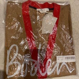 Boden camel and red cardigan